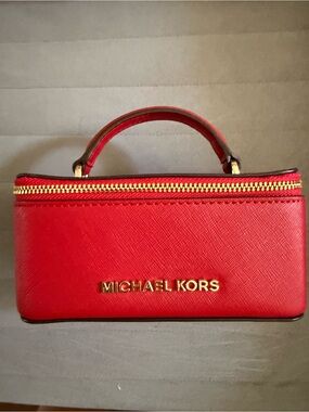 Michael Kors Red Saffiano Leather Mini Top-Handle Bag with Gold Hardware